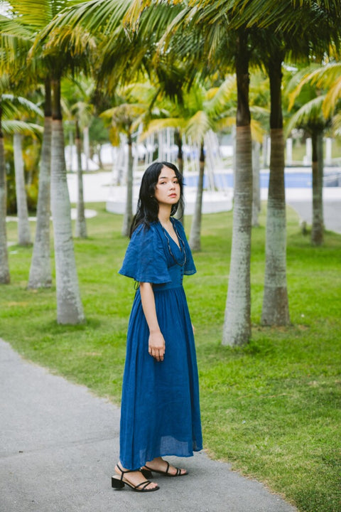 琉球藍 Lace up long Onepiece