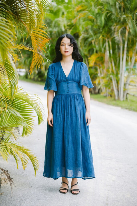 琉球藍 Lace up long Onepiece