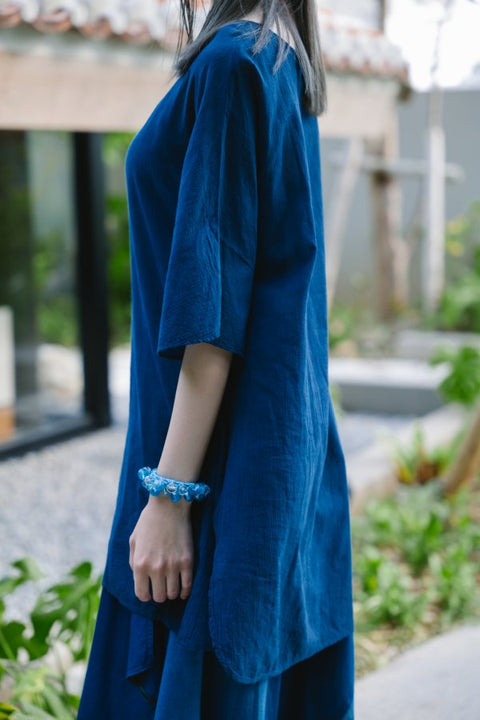琉球藍Flare sleeve shirt
