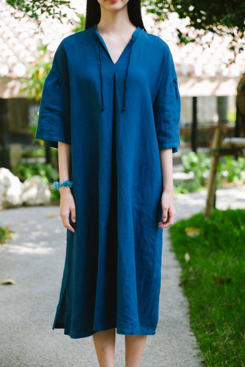 琉球藍 Stand collar onepiece