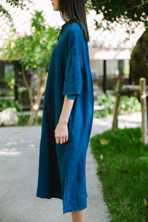 琉球藍 Stand collar onepiece