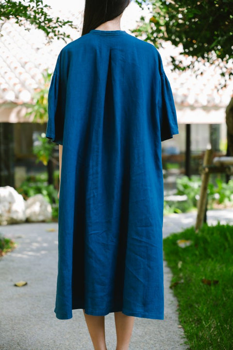 琉球藍 Stand collar onepiece