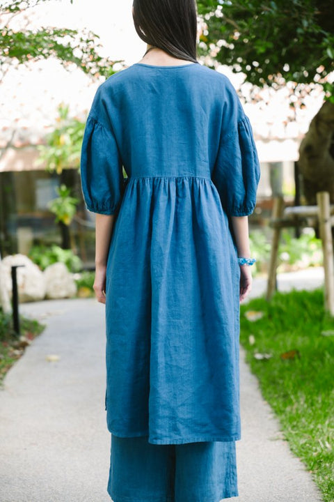 琉球藍 Puff sleeve onepiece