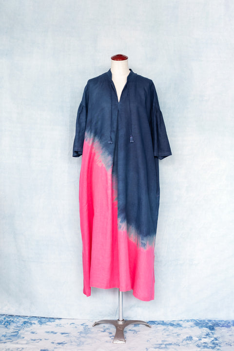 琉球藍 Stand collar onepiece (カラーリネン②)