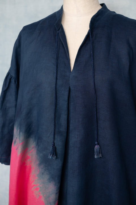 琉球藍 Stand collar onepiece (カラーリネン②)