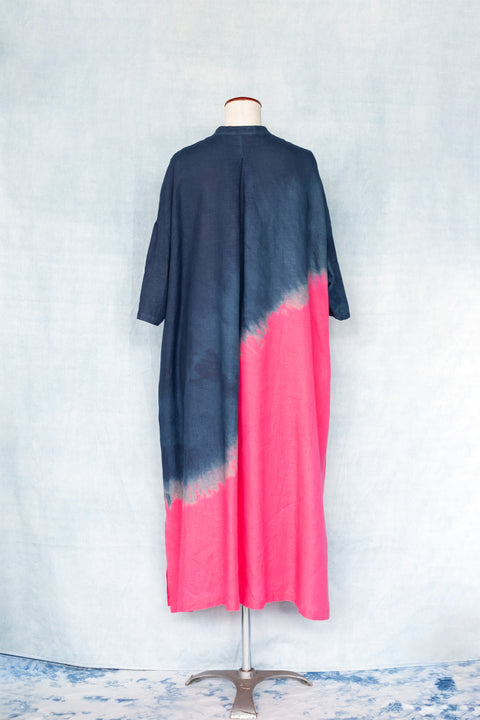 琉球藍 Stand collar onepiece (カラーリネン②)