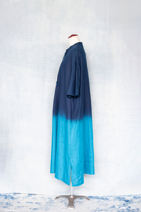 琉球藍 Stand collar onepiece (カラーリネン)