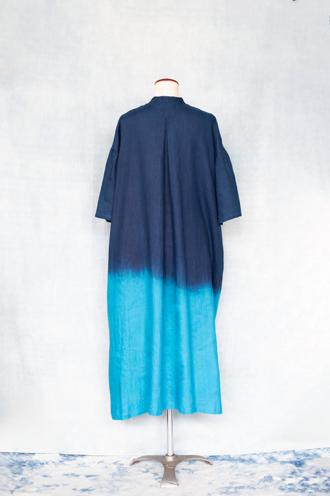 琉球藍 Stand collar onepiece (カラーリネン)