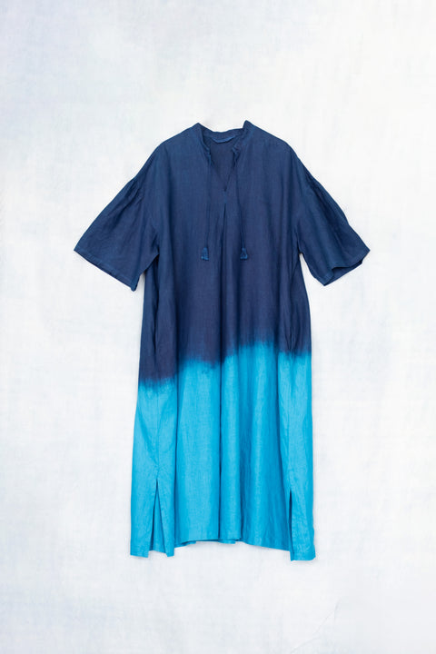 琉球藍 Stand collar onepiece (カラーリネン)