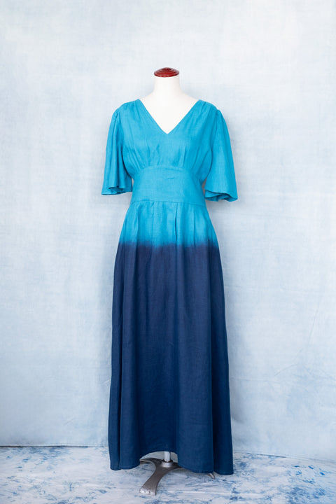 琉球藍 Lace up long Onepiece (カラーリネン)