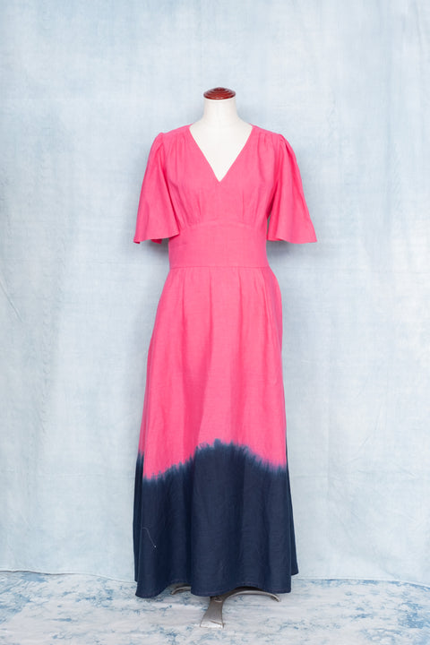 琉球藍 Lace up long Onepiece (カラーリネン②)