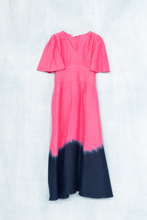 琉球藍 Lace up long Onepiece (カラーリネン②)