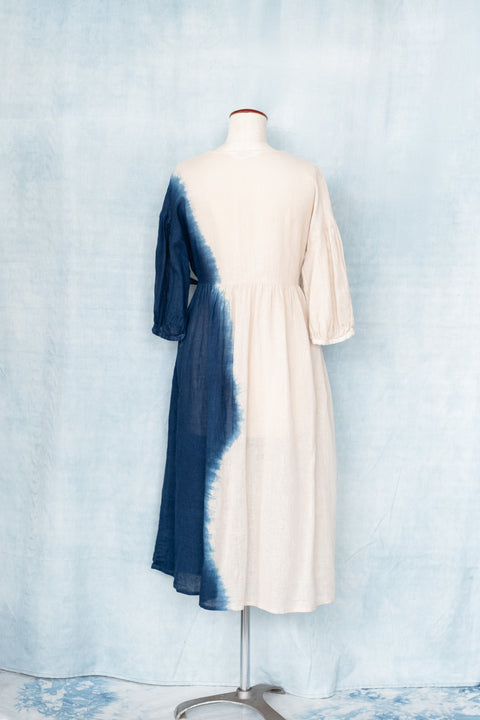 琉球藍 Puff sleeve onepiece (カラーリネン×BICOLOR)②