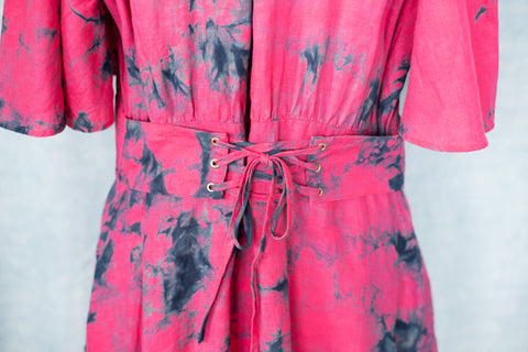 琉球藍 Lace up long Onepiece (カラーリネン×TYE-DYE)