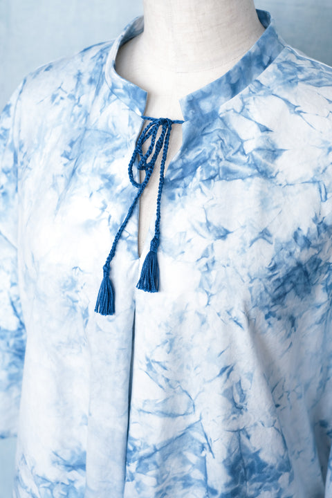 琉球藍 Stand collar onepiece /TYE-DYE