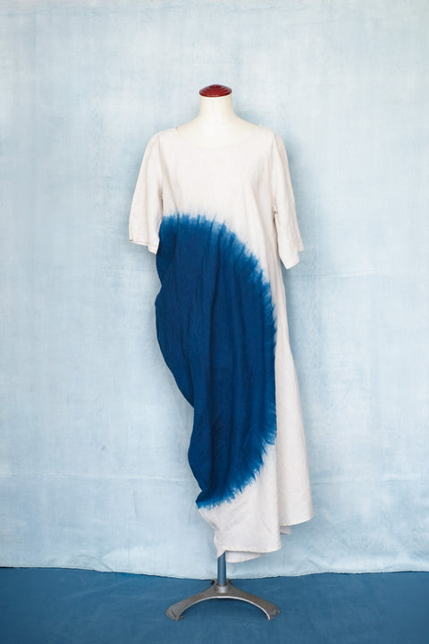 琉球藍 Side drape onepiece (カラーリネン×PART)