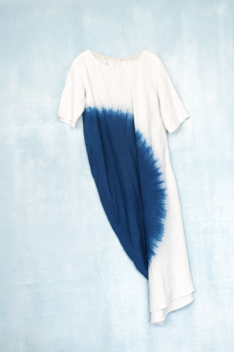 琉球藍 Side drape onepiece (カラーリネン×PART)