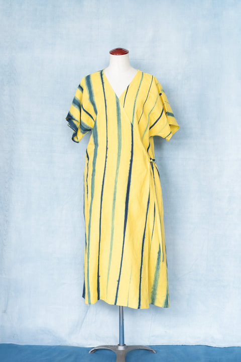 琉球藍 Kimono onepiece (カラーリネン×STRIPE)