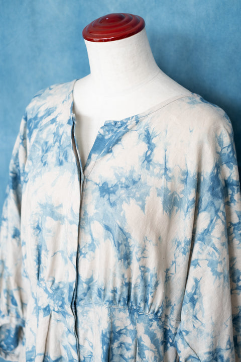 琉球藍 FLYFRONT ONEPIECE (カラーリネン×TYE-DYE)