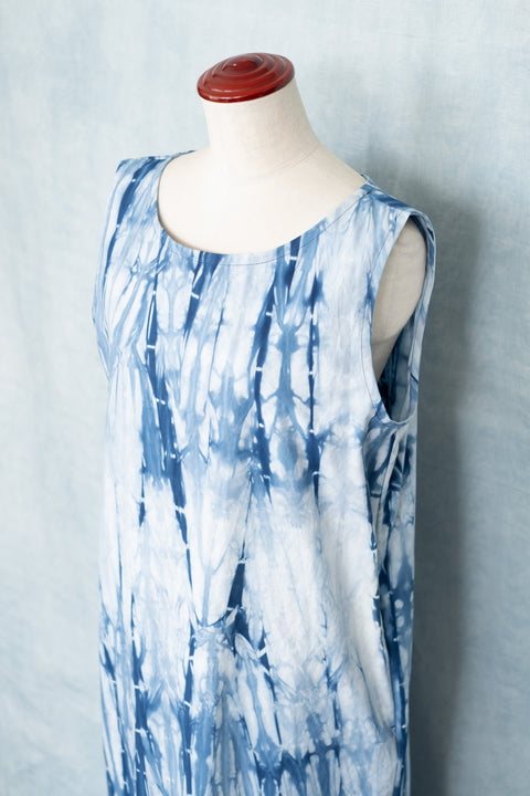 琉球藍Gather hem onepiece (板染×STRIPE)