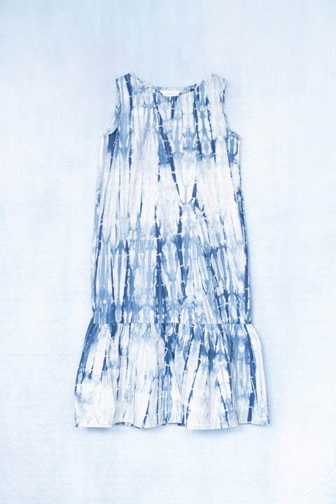 琉球藍Gather hem onepiece (板染×STRIPE)