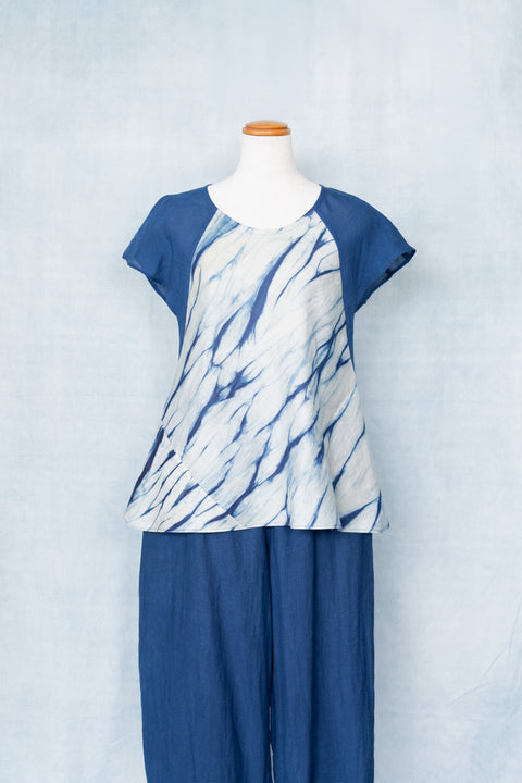 琉球藍 Trench Sleeve Tops /さざなみ×無地