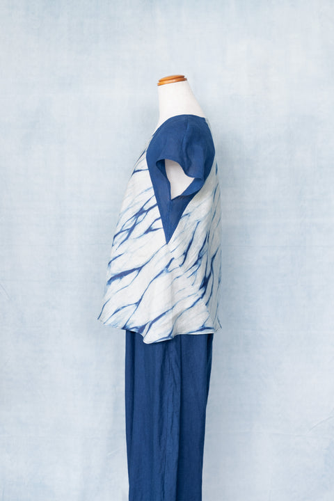 琉球藍 Trench Sleeve Tops /さざなみ×無地