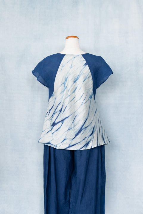 琉球藍 Trench Sleeve Tops /さざなみ×無地