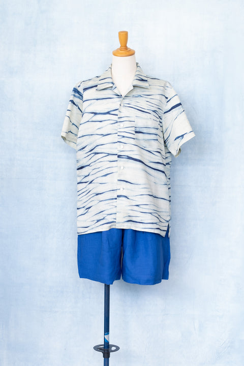 琉球藍 OPEN COLLAR SHIRTS /さざなみ