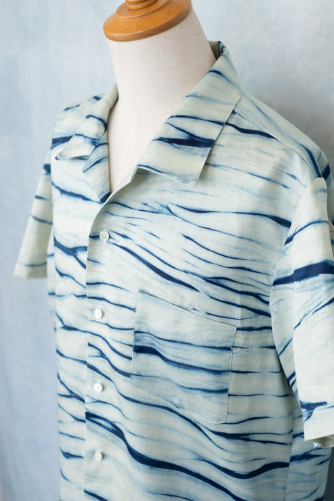 琉球藍 OPEN COLLAR SHIRTS /さざなみ