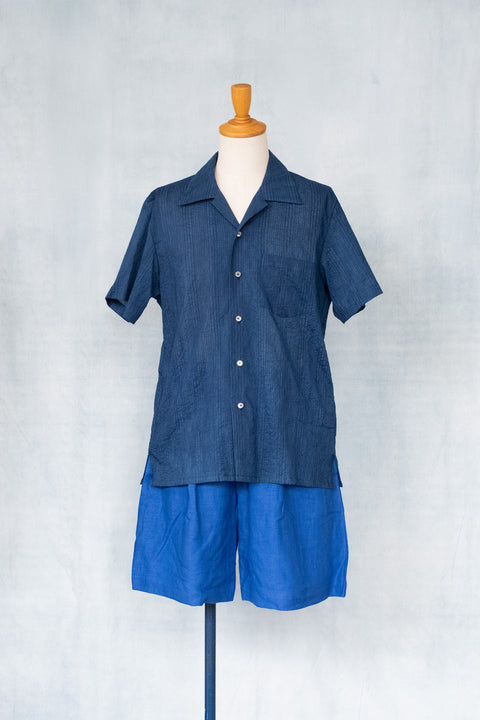 琉球藍 OPEN COLLAR SHIRTS
