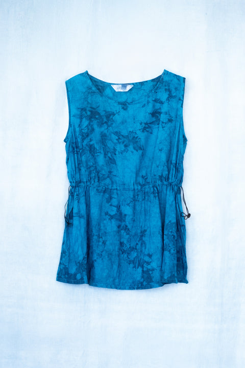 琉球藍 ウエスト紐切替TOPS (カラーリネン×TYE-DYE)