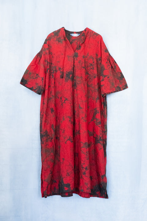 琉球藍 Stand collar onepiece (カラーリネン×TYE-DYE)