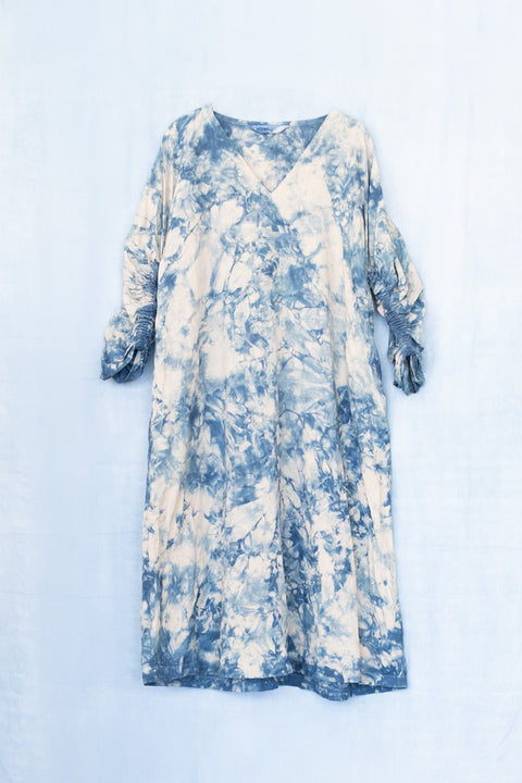 琉球藍 GATHER ONEPIECE (カラーリネン×TYE-DYE)
