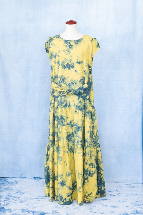 琉球藍 FRONT TIERD ONEPIECE (カラーリネン×TYE-DYE)