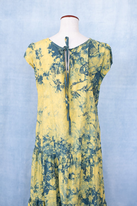琉球藍 FRONT TIERD ONEPIECE (カラーリネン×TYE-DYE)