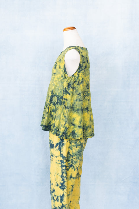 琉球藍 TIERD FLARE TOPS (カラーリネン×TYE-DYE)
