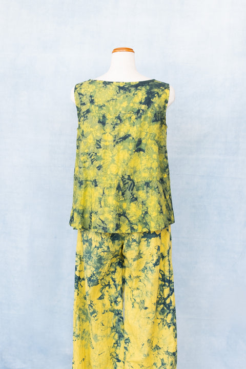 琉球藍 TIERD FLARE TOPS (カラーリネン×TYE-DYE)