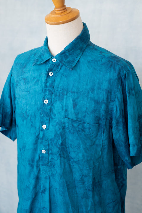 琉球藍 P/O SHIRTS (カラーリネン×TYE-DYE)