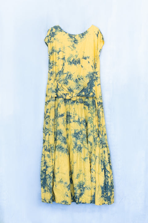 琉球藍 FRONT TIERD ONEPIECE (カラーリネン×TYE-DYE)