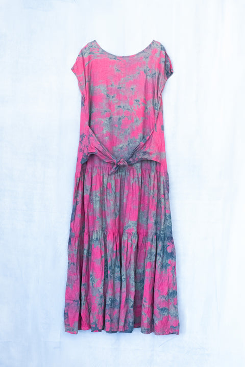 琉球藍 FRONT TIERD ONEPIECE (カラーリネン×TYE-DYE)