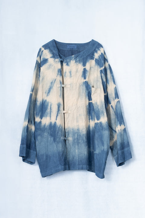 琉球藍 CHINA BUTTON SLEEPING SHIRT (カラーリネン×絞り染)