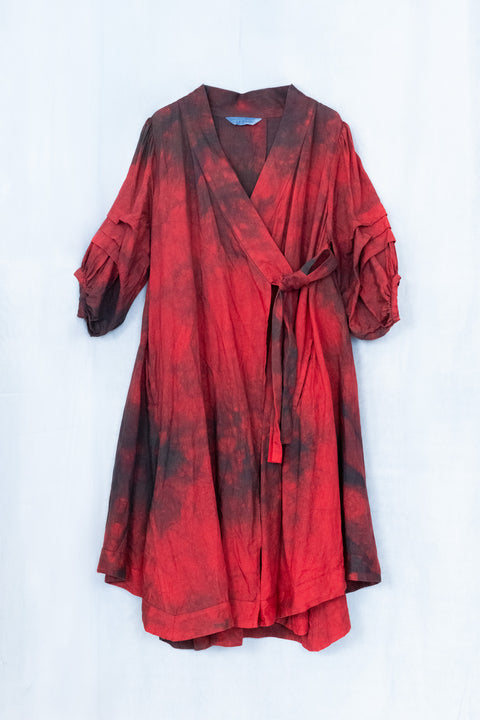 琉球藍 TUCK SLEEVE ONEPIECE (カラーリネン×TYE-DYE)