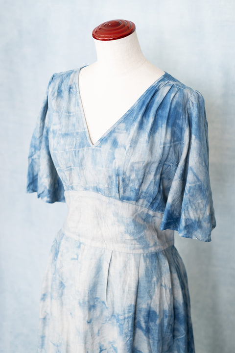 琉球藍 Lace up long Onepiece (カラーリネン×TYE-DYE)