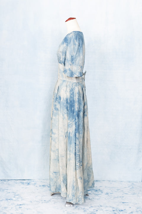 琉球藍 Lace up long Onepiece (カラーリネン×TYE-DYE)