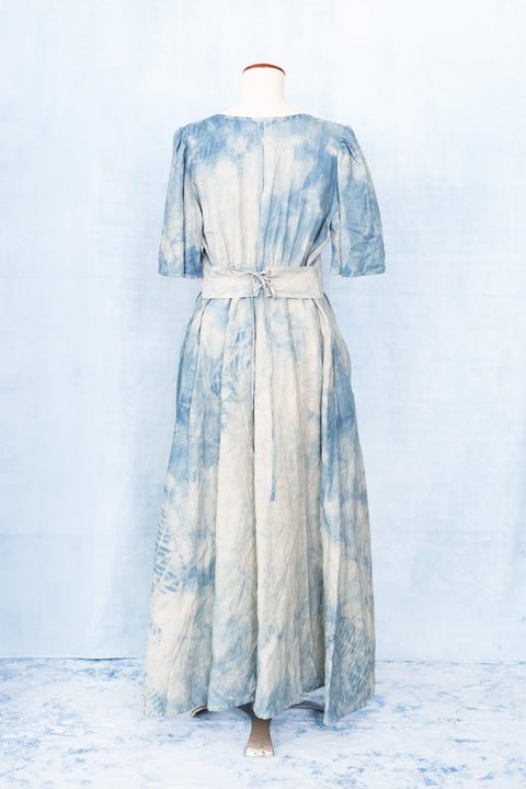 琉球藍 Lace up long Onepiece (カラーリネン×TYE-DYE)