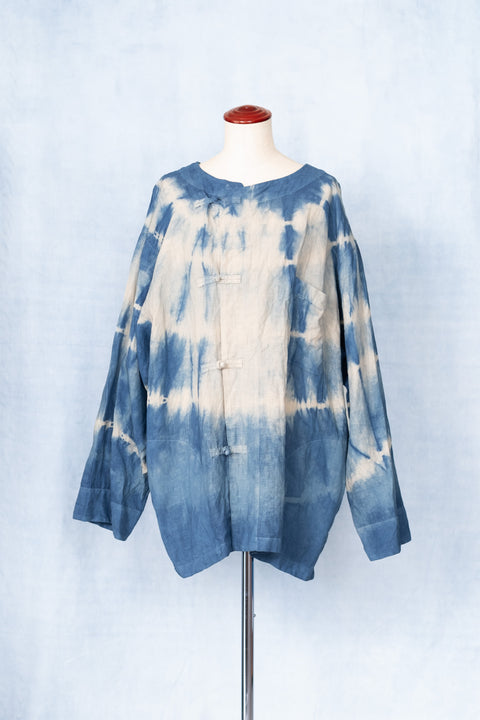 琉球藍 CHINA BUTTON SLEEPING SHIRT (カラーリネン×絞り染)