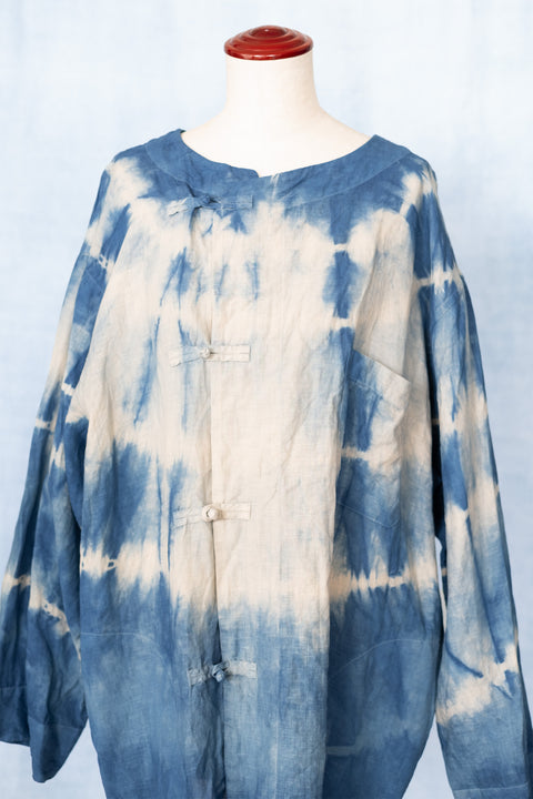琉球藍 CHINA BUTTON SLEEPING SHIRT (カラーリネン×絞り染)