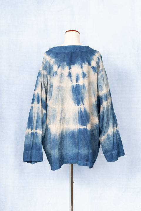 琉球藍 CHINA BUTTON SLEEPING SHIRT (カラーリネン×絞り染)
