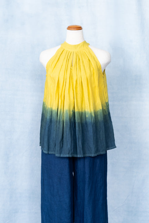 琉球藍 HALTER NECK TOPS (カラーリネン×TYE-DYE)